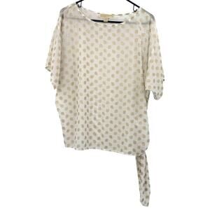 MICHAEL Michael Kors Size Small Short Sleeve Blouse White Gold Tie at Hip
